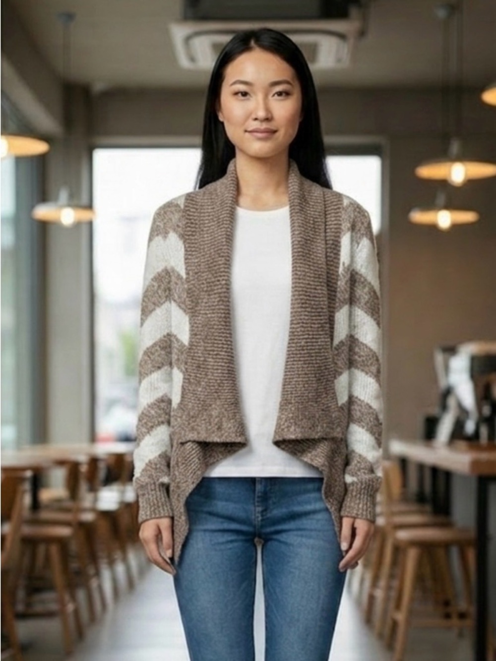 ❤️5 FOR $25❤️ Charlotte Russe Open Front Cardigan Cream Olive Green Sweater S